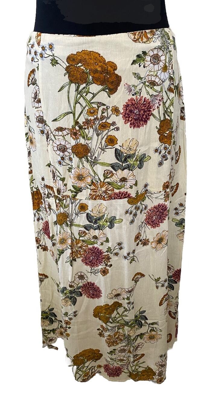 Davi & Dani Womens Midi Skirt Size Medium Flowy Floral Fairy Cottage Core Slit